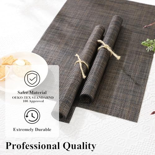 SHACOS Placemats Set of 6 Woven Vinyl Place Mats Wipeable Heat
