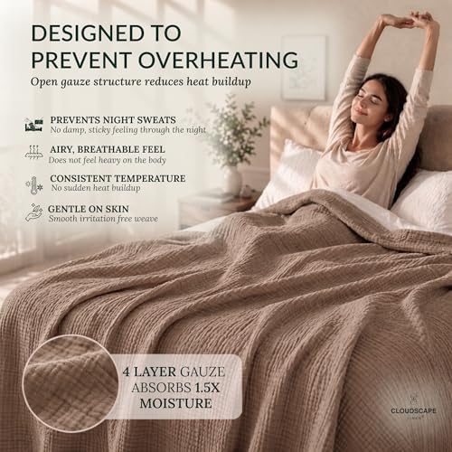CLOUDSCAPE 4 Layer Muslin Blanket for Adults - 100% Cotton Blanket