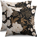 Vintage Peony Black Floral Plant Pillow Covers 20X20 Inch Set of 2