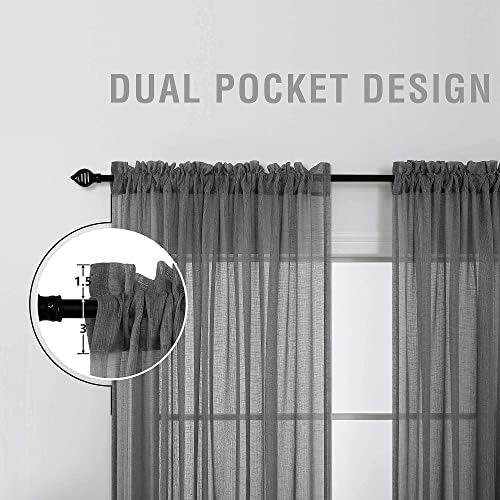 Dark Gray Curtains 108 Inches Long for Living Room Set of 2 Rod Pocket