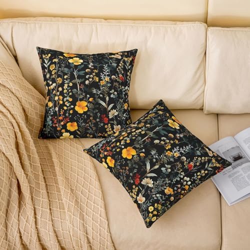 jejeloiu Black Flower Throw Pillow Covers Set of 2 Floral Decorative