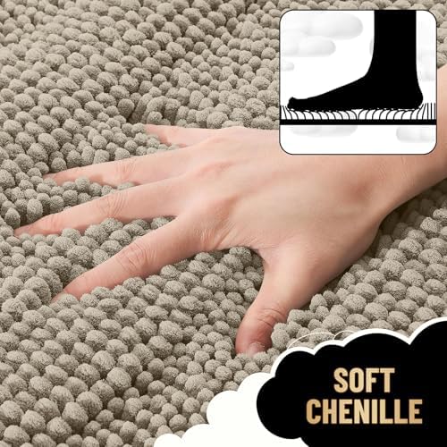 OLANLY Thick Bathroom Rugs 30x20, Chenille Striped Bath Rugs, Warm
