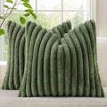 decorUhome Fall Faux Fur Throw Pillow Covers 22x22 Set of 2 Olive