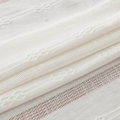 Gernaice Rustic Stripe Embroidered Oval Tablecloth Heavy Tassel Cotton
