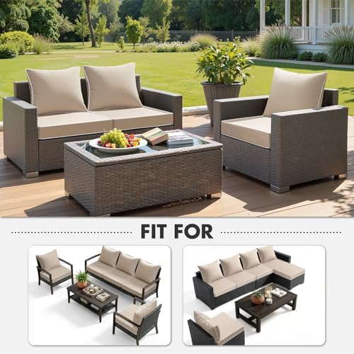 MIULEE Beige Outdoor Seat Cushion 24x24 Inch Waterproof Cushion