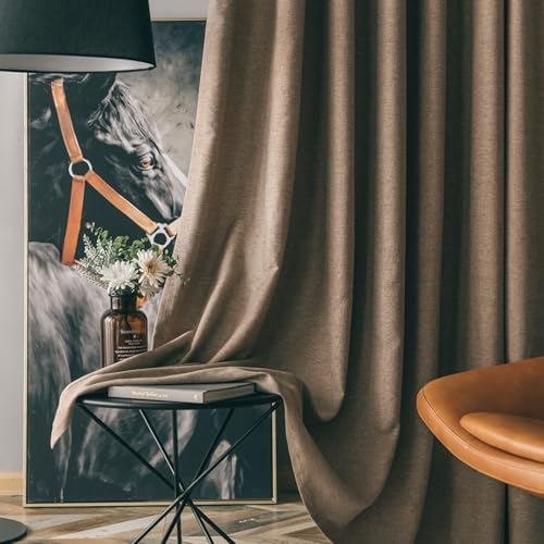 Luxury Natural Linen Curtains for Living Room,2 Panels Country Rustic