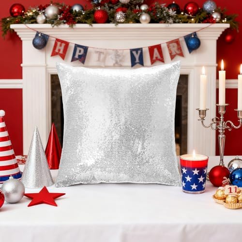 Eternal Beauty Set of 2 Sequin Pillow Cover Decorative Silver Pillow