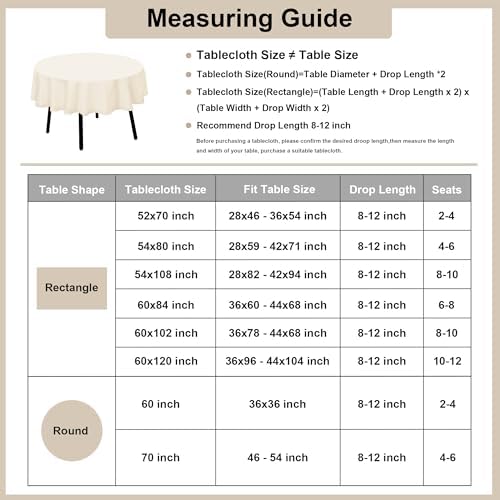 XWZO Faux Linen Round Tablecloth - Spillproof Wrinkle Resistant