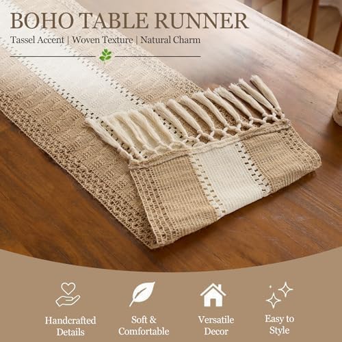 Baccessor Farmhouse Boho Table Runner for Fall Home Decor 12 x 36 Inch