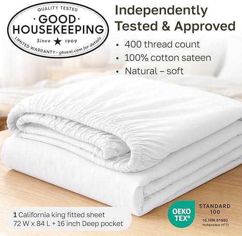 California Design Den 100% Cotton Sateen Cali King Fitted Sheet, Grey