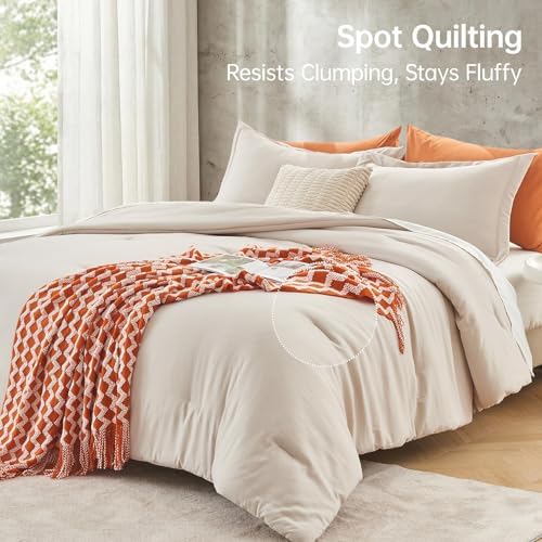 MUXHOMO Cal King Comforter Set, 3-Piece All-Season Bedding, Beige