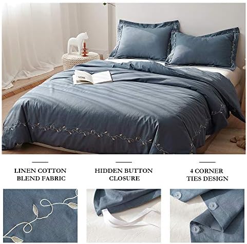 BISELINA French Linen Duvet Cover Set 3pcs Embroidered Willow Leaf 55%