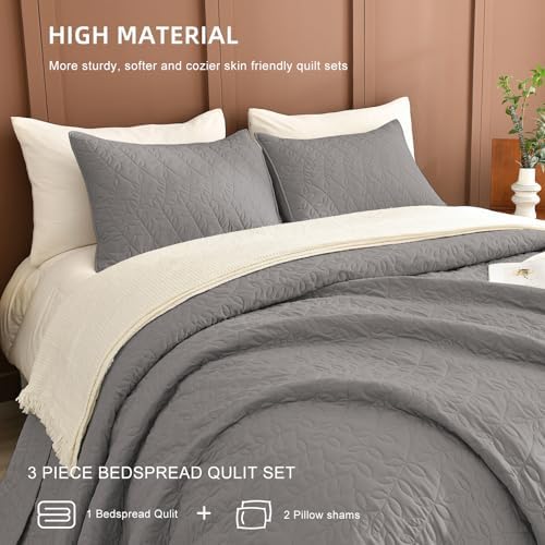 Lady Ann Gray Oversized King Bedspread 128x120, 3Pcs Extra Large