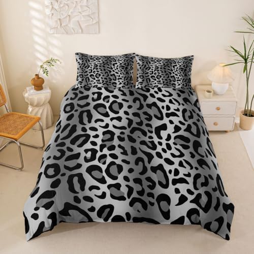 Erosebridal Pale Gray Gradient Leopard King Duvet Cover Ombre Animal