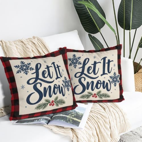 Plaid Decor Pillow Covers 22x22 Inch Set of 2 Linen for Christmas