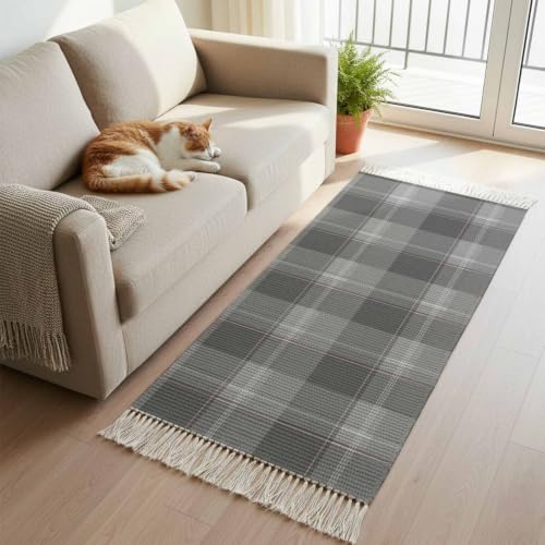 Grey Buffalo Plaid Hallway Runner Rug 2'x5', Farmhouse Geometric