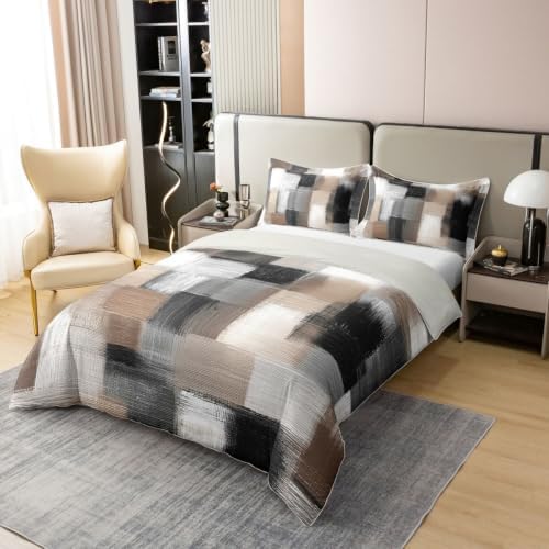 Feelyou Geometric Abstract Duvet Cover 100% Cotton King Size Gray