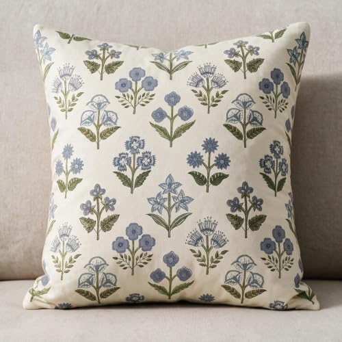 Farmhouse Floral Throw Pillow Covers 22x22 Set of 2, Blue Green