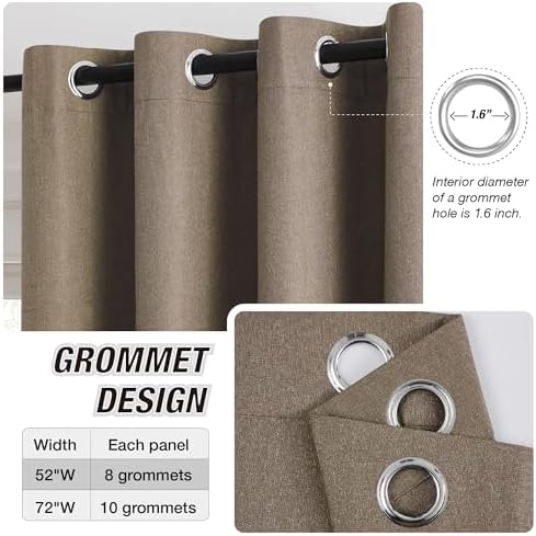 KangBang Brown Blackout Linen Curtains 108 Inches Long 9FT 2 Panels