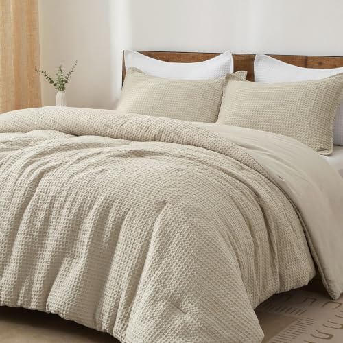 PHF Ultra Soft Waffle Comforter Set 3 Pieces California King, Linen