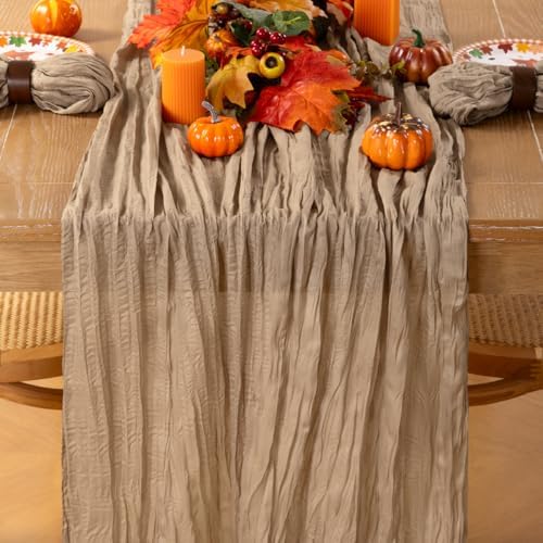 Nude Cheesecloth Table Runner Neutral Boho Fall Runner for Table
