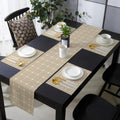 Greige Grid Table Runner and Placemats Set of 4 White Dot Accents