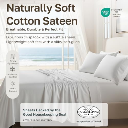 Soft Natural 100% Cotton Sateen Full Size Sheet Sets - Beige