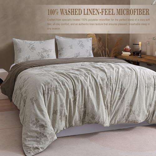 Vintage Reversible Floral Duvet Cover Set, 100% Washed Microfiber