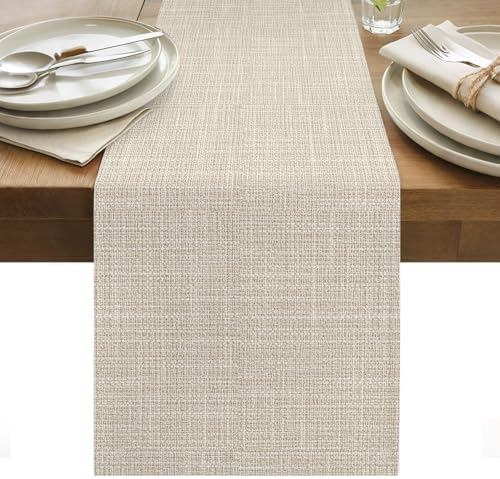 Beige Solid Table Runner Minimalist Cloth Cream Khaki Linen Texture
