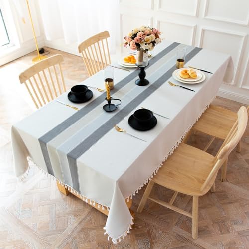 Laolitou Rustic Tablecloth Cotton Linen Waterproof Tablecloths Burlap
