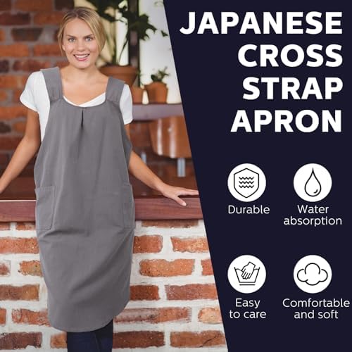 JaGely 2 Pack Japanese Linen Cross Back Kitchen Cooking Aprons for