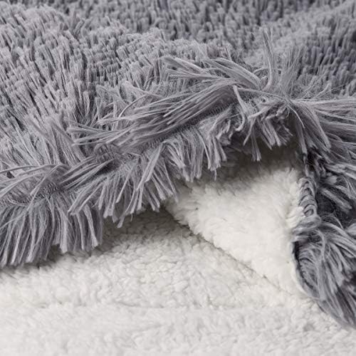 Bedford Home 60x70 Pewter Faux Fur Blanket - Long Pile Rabbit Sherpa