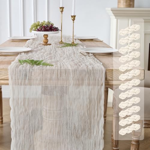 12 Pack Cream White Cheesecloth Table Runners, 120 Inch 10Ft Ivory