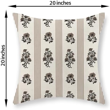 Floral Pillow Covers 20x20 Inch Set of 2 Block Print Brown Throw