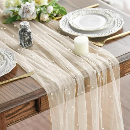 Artoid Mode 10-Pack Pearl Beige Gauze Table Runner 10FT Home Decor