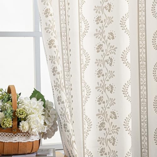 Linen Curtains 96 Inches Long 2 Panel Set,Modern Farmhouse Floral