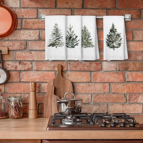 Winter Christmas Tree Kitchen Towels, Vintage Christmas Tree Decor