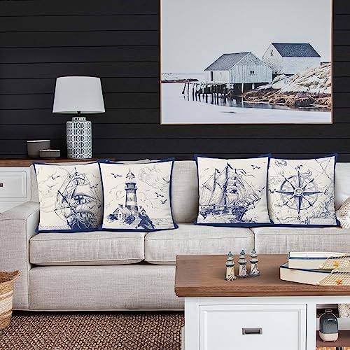 Bonhause Nautical Sailing Throw Pillow Covers 20 x 20 Inch Set of 4