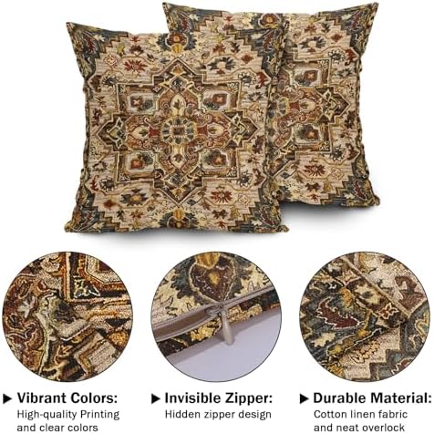 Brown Gold Red Vintage Bohemian Pillow Covers 18X18 Inch Boho Flower