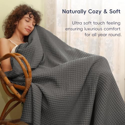 PHF Ultra Soft Waffle Weave Blanket for Bed, King Size, 104"* 90"