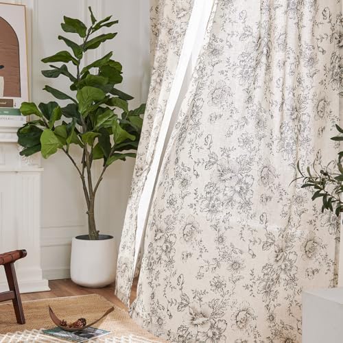 jinchan Floral Linen Curtains 120 Long for Living Room 2 Panels