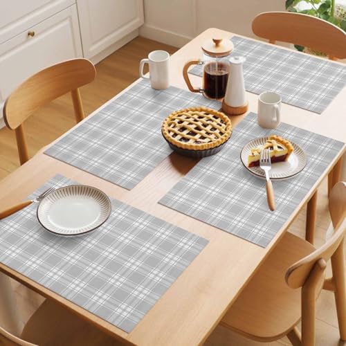 Placemats Set of 8 Gray White Check Modern Place Mats for Dining Table