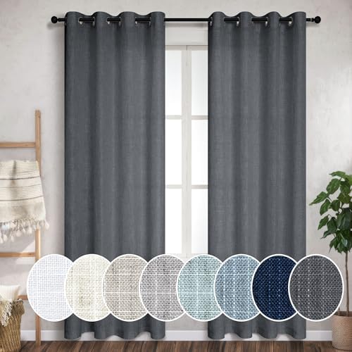 Grey Living Room Curtains 96 Inches Long 2 Panels Grommet Eyelet