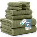 Casa Platino Towel Set for Bathroom 8 Piece Soft Absorbent - Oil Green