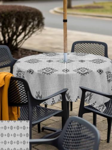 Aztec Outdoor Tablecloth 60"x60" Table Cover with Umbrella Hole and