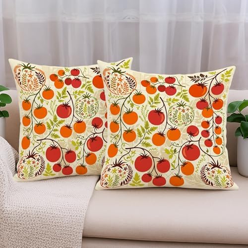 Tomatoes Throw Pillow Covers Set of 2, Botanical Vintage Leaf Vine