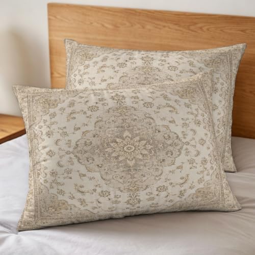 Beige Flowers Boho Duvet Cover Set 3 Pieces with Zipper Closure