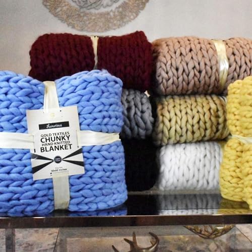 GOLD TEXTILES Chunky Knit Blanket (50 x 60 Inches) Warm Soft Cozy for