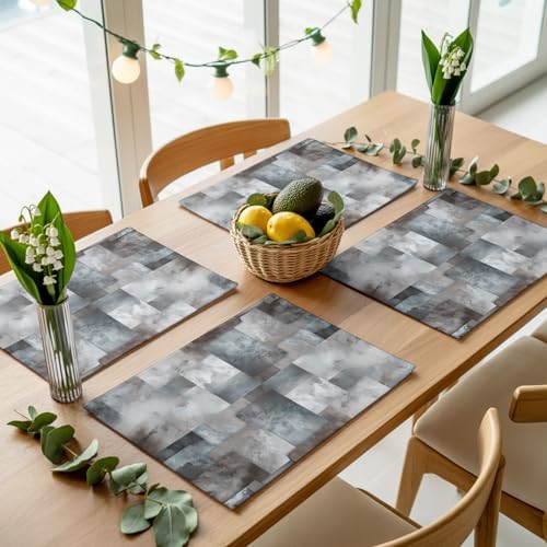 Gray Geometric Placemats Set of 8, Cotton Linen Fabric Place Mats