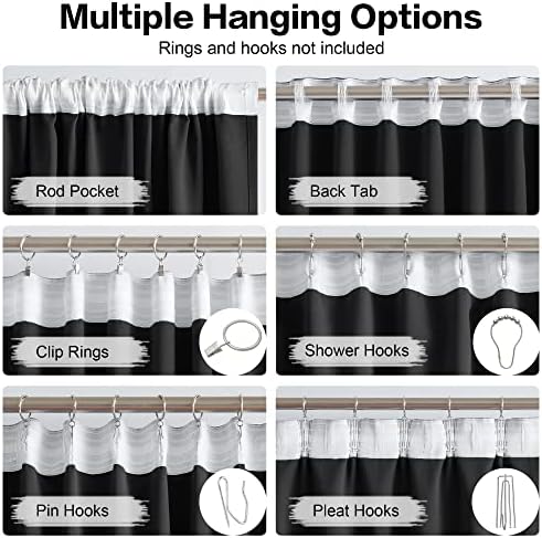 DUALIFE Blackout Curtains 96 Inch Long 2 Panels Burg, 52W x 96L, Black